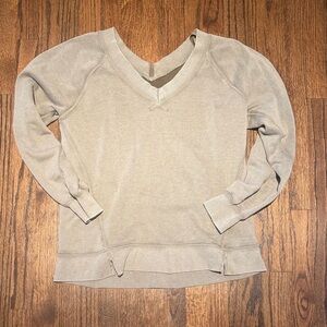 aerie Women's V-Neck Slub Pullover Sweater in Light Taupe
